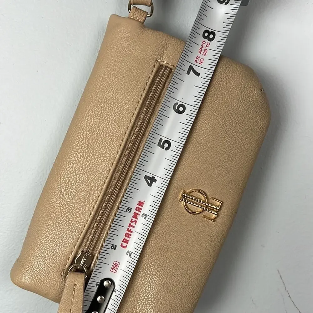 💜J Lo tan embellished zippered fold over clutch